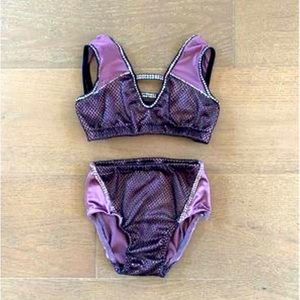 DANCE SOLO two piece costume | purple with black shimmer mesh | street size 5/6